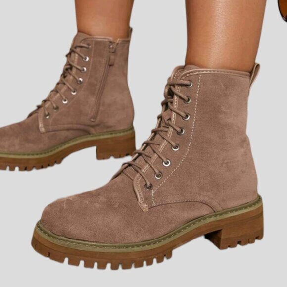 "Best of Luck" Khaki Combat Lace-up Suedette Booties - Picture 16 of 16